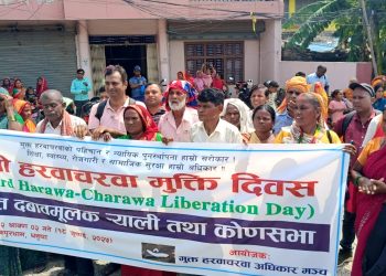 पुन:स्थापनाकाे माग गर्दै मुख्यमन्त्री कार्यालय अगाडि हरवा चरवाकाे प्रदर्शन